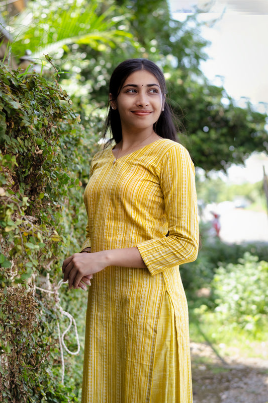 Lemon yellow stripped Kurti set