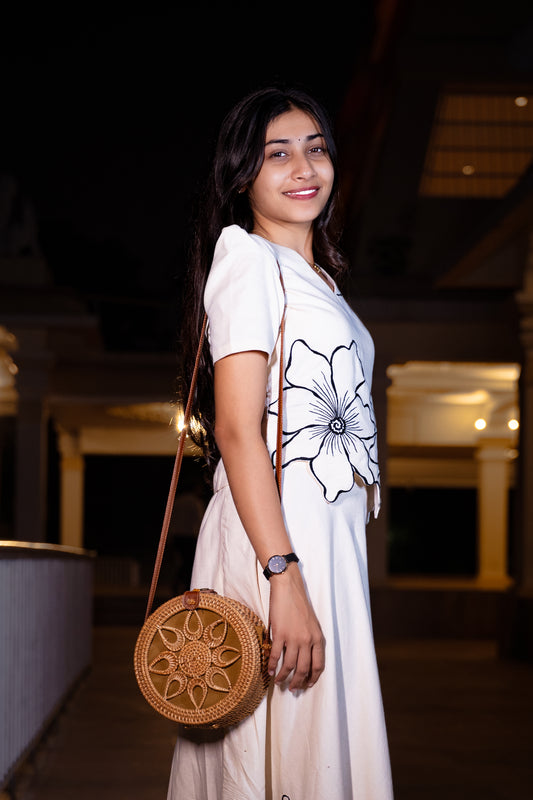 Minimal Line Art Flower Midi skirt & top