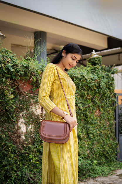 Lemon yellow stripped Kurti set