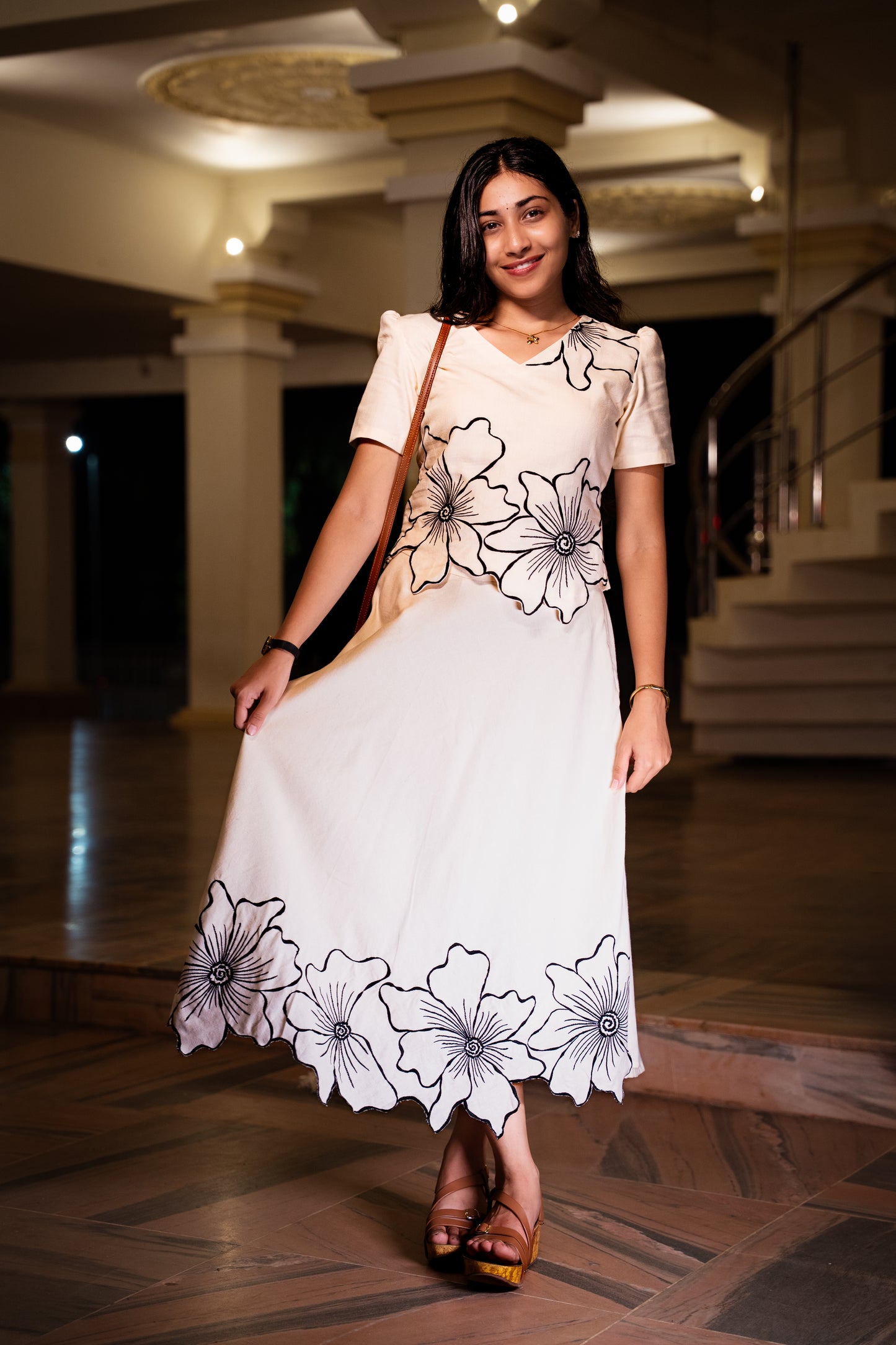Minimal Line Art Flower Midi skirt & top