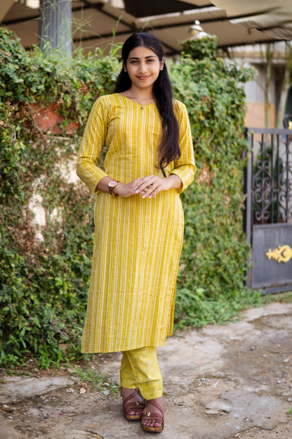 Lemon yellow stripped Kurti set