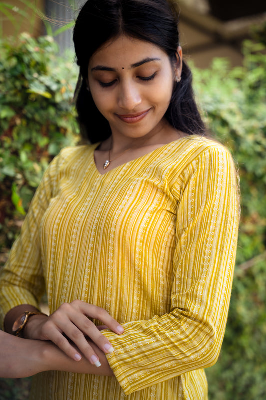 Lemon yellow stripped Kurti set