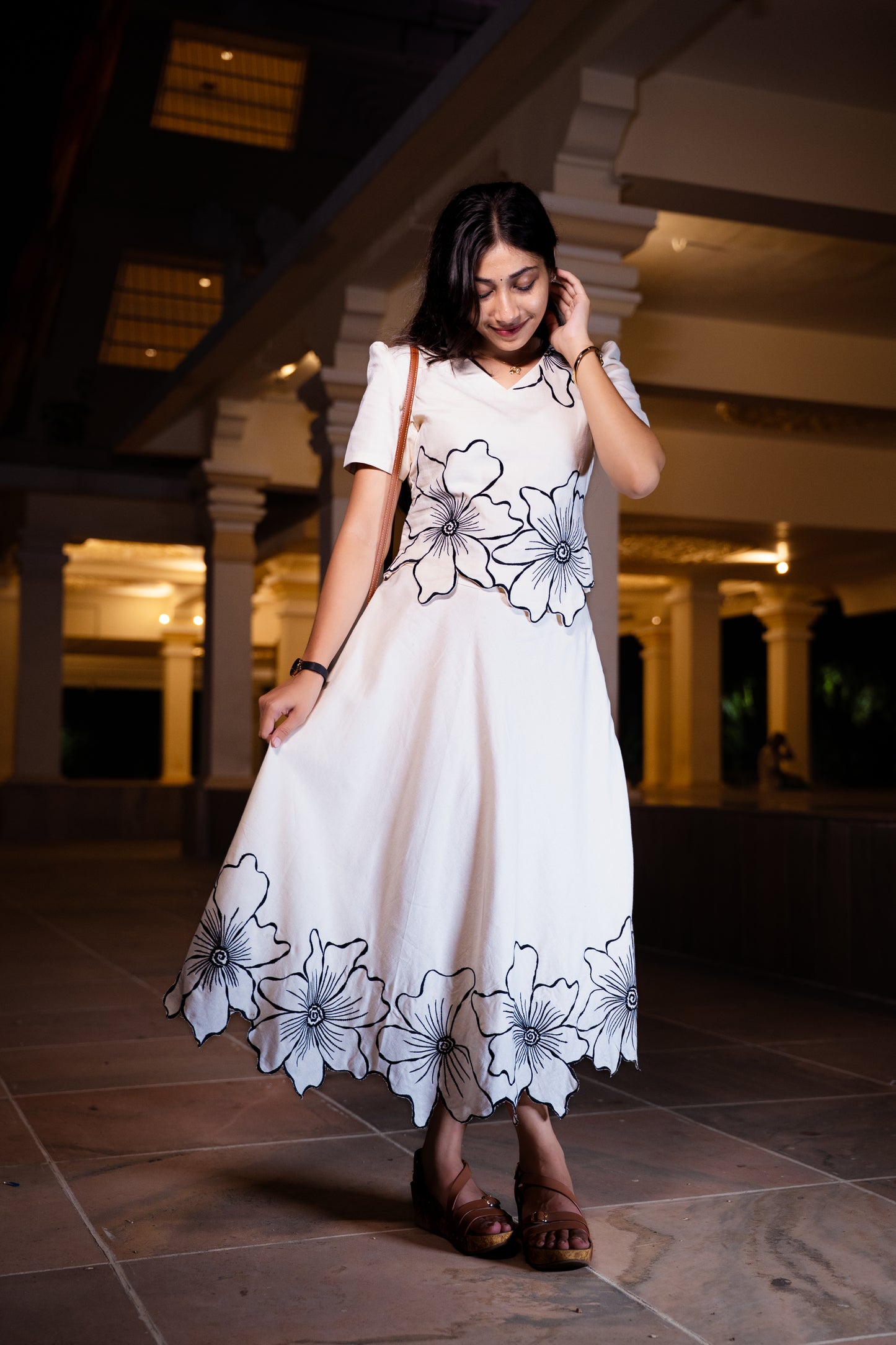 Minimal Line Art Flower Midi skirt & top