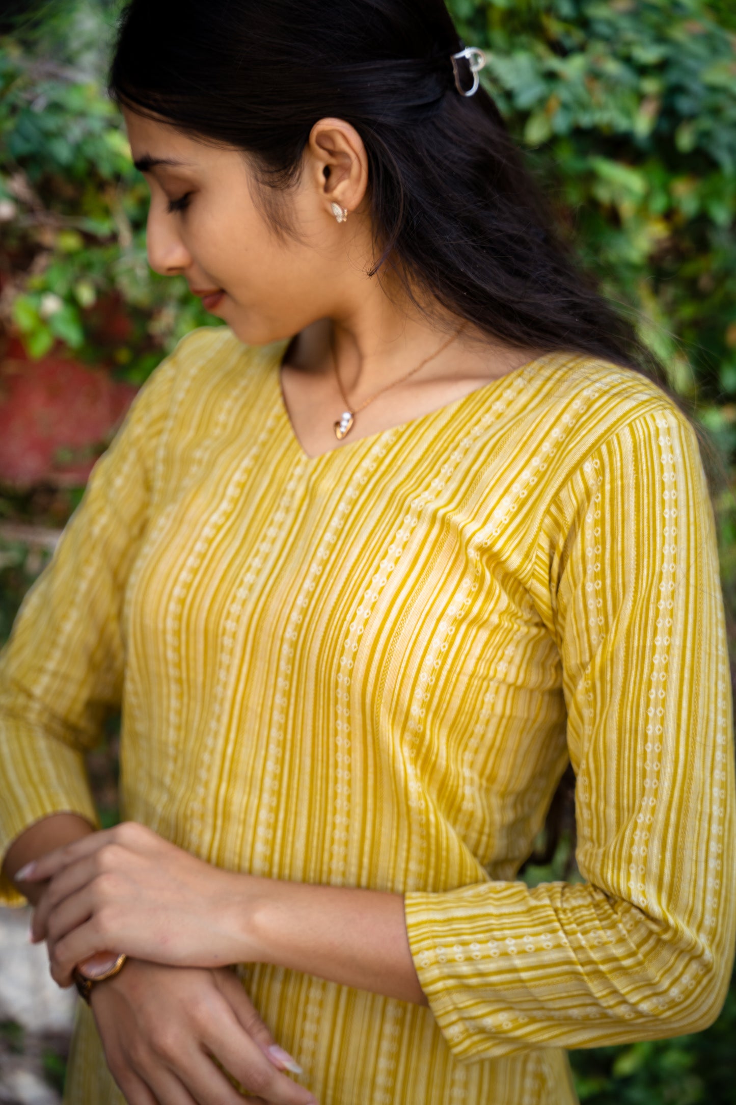 Lemon yellow stripped Kurti set