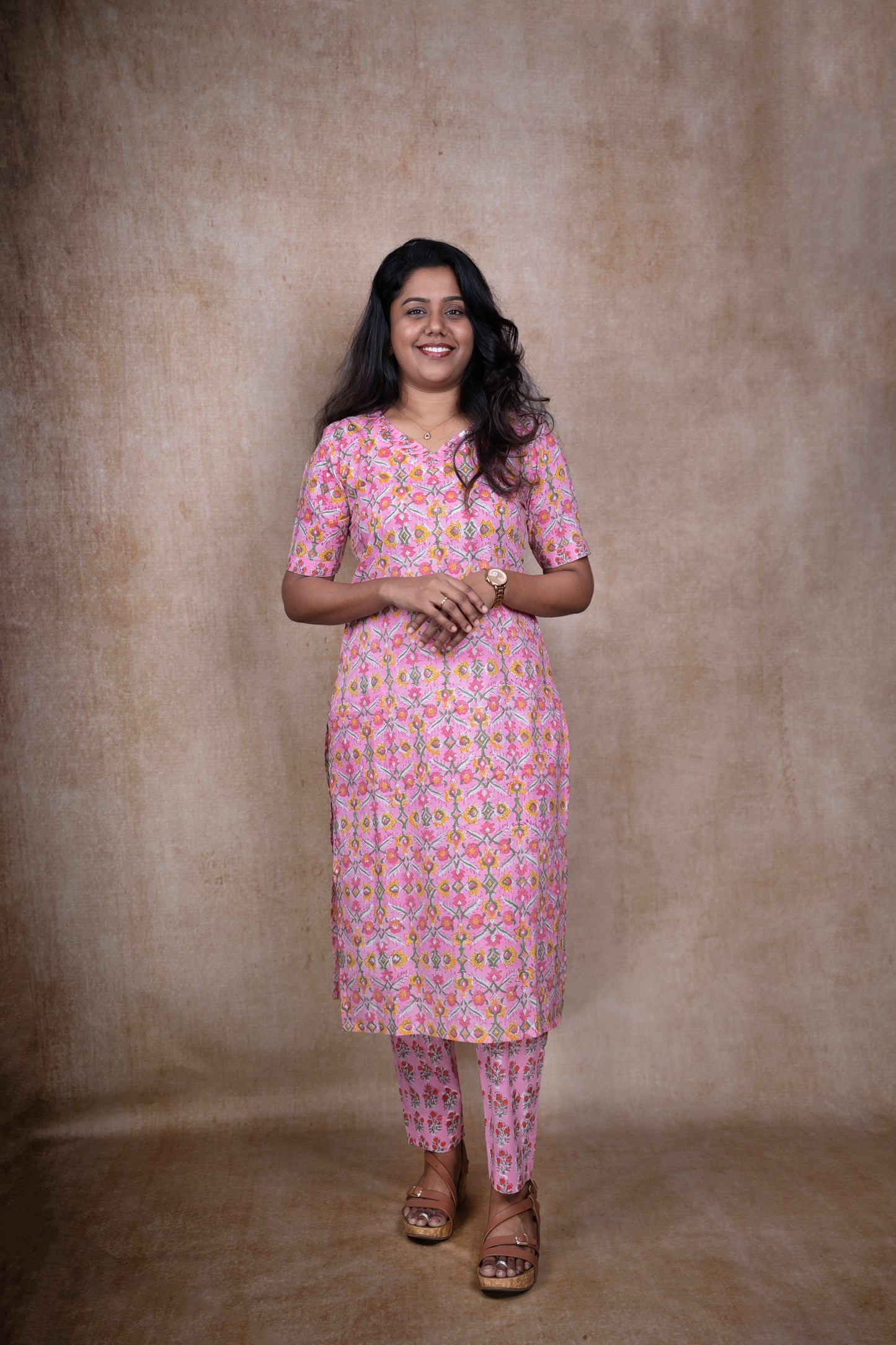 Pink Boho Floral Print Kurti