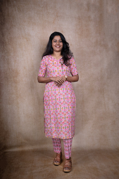 Pink Boho Floral Print Kurti