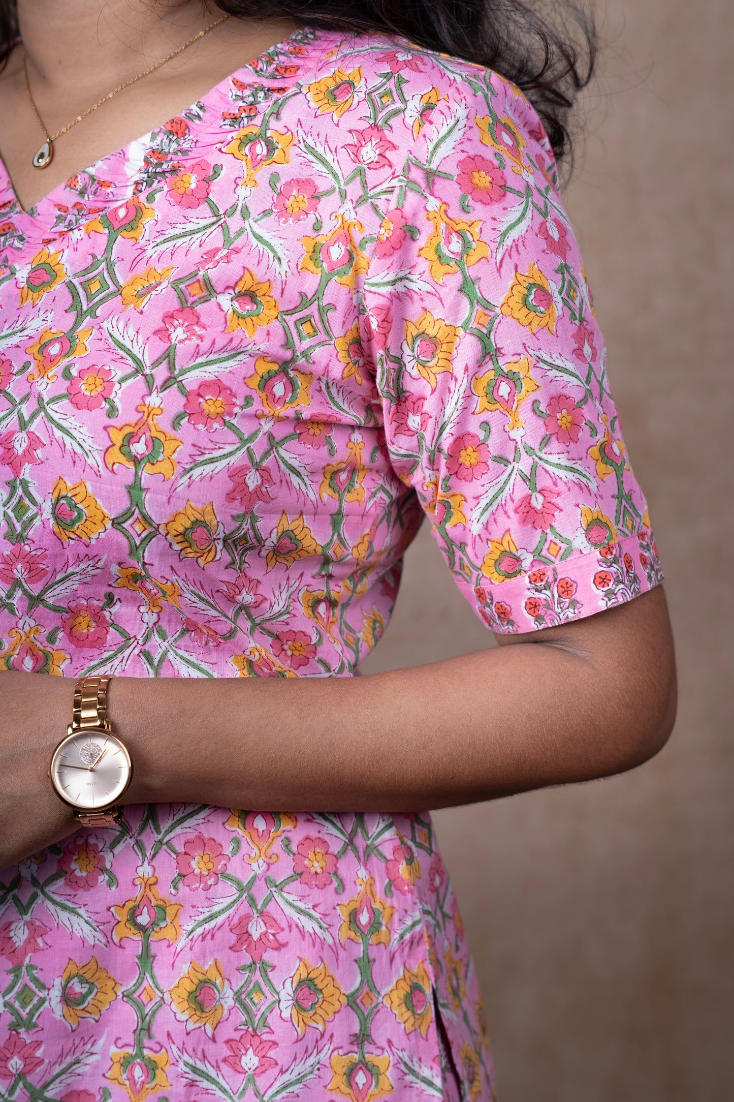 Pink Boho Floral Print Kurti