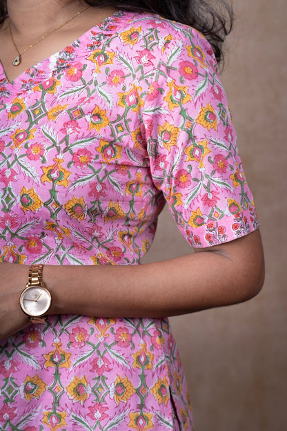 Pink Boho Floral Print Kurti