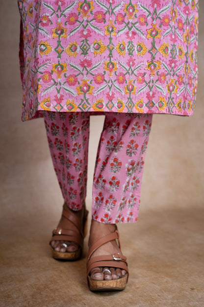 Pink Boho Floral Print Kurti
