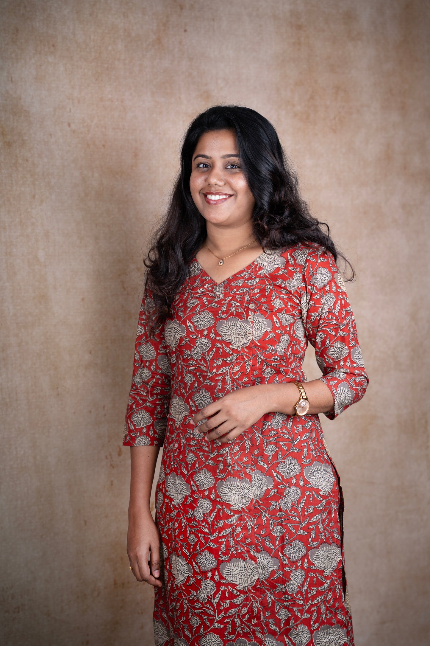 Red Handblock floral kurti