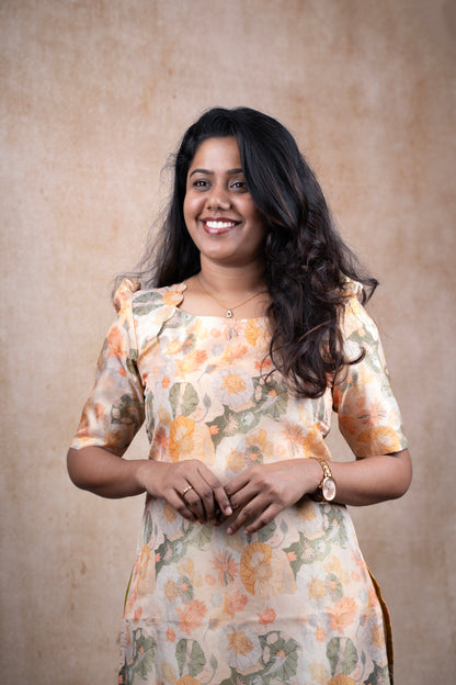 Soft Beige & Pastel Flower Kurti