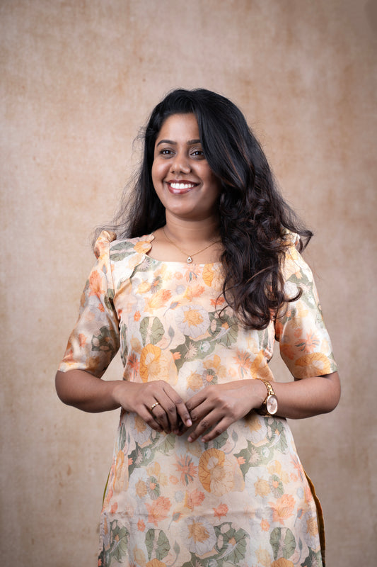 Soft Beige & Pastel Flower Kurti