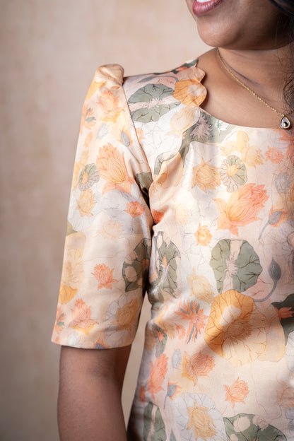 Soft Beige & Pastel Flower Kurti
