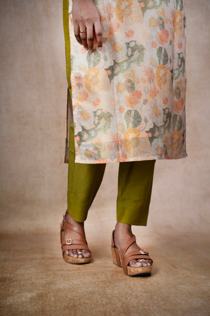 Soft Beige & Pastel Flower Kurti