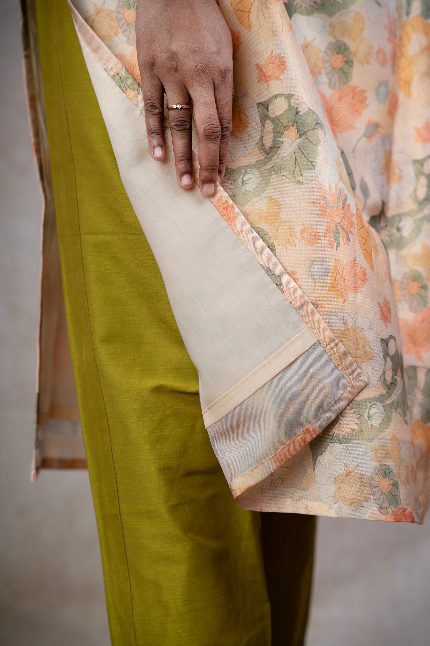 Soft Beige & Pastel Flower Kurti