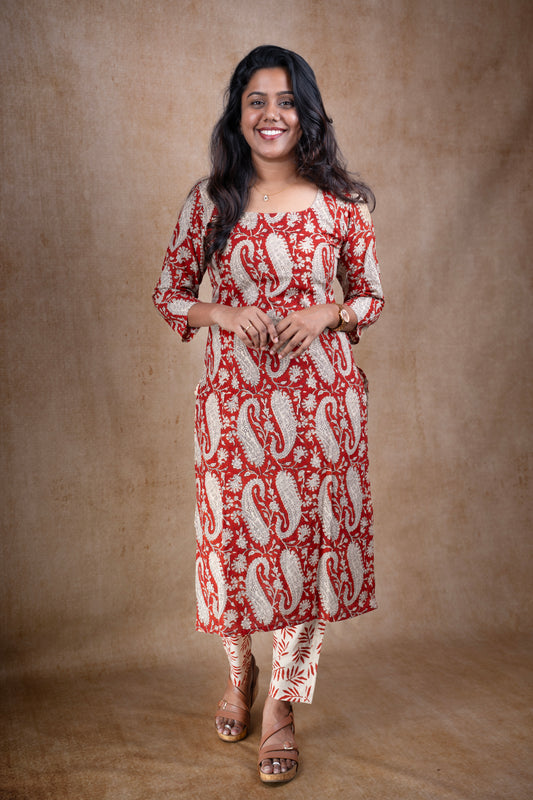 Red Paisley Block Printed Kurti