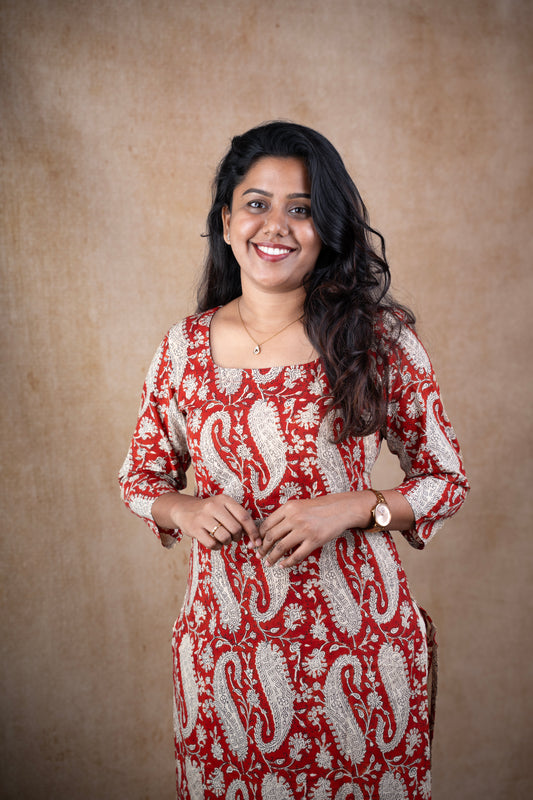 Red Paisley Block Printed Kurti