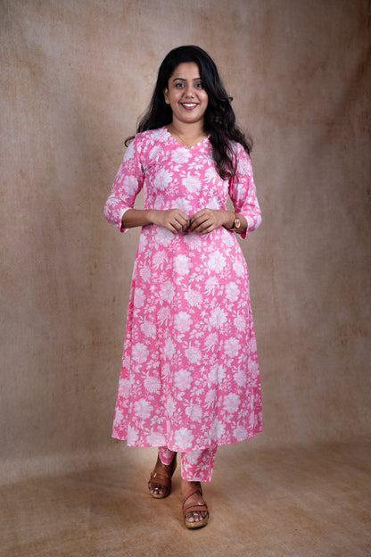 Blossom Pink floral A-line set