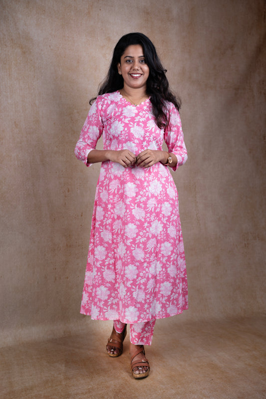 Blossom Pink floral A-line set