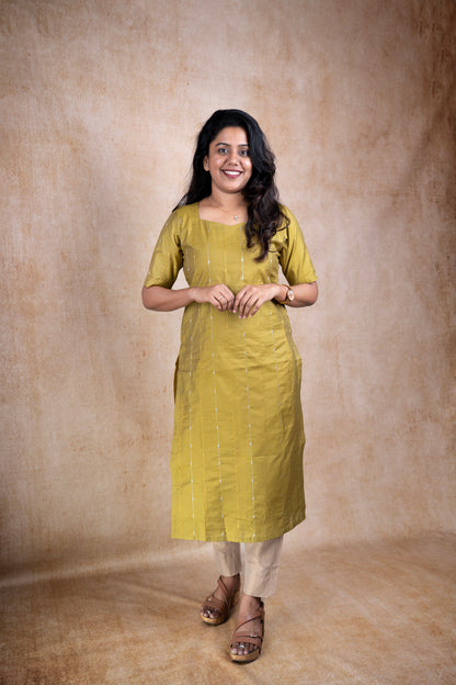 Mustard yellow striped shimmer Kurti