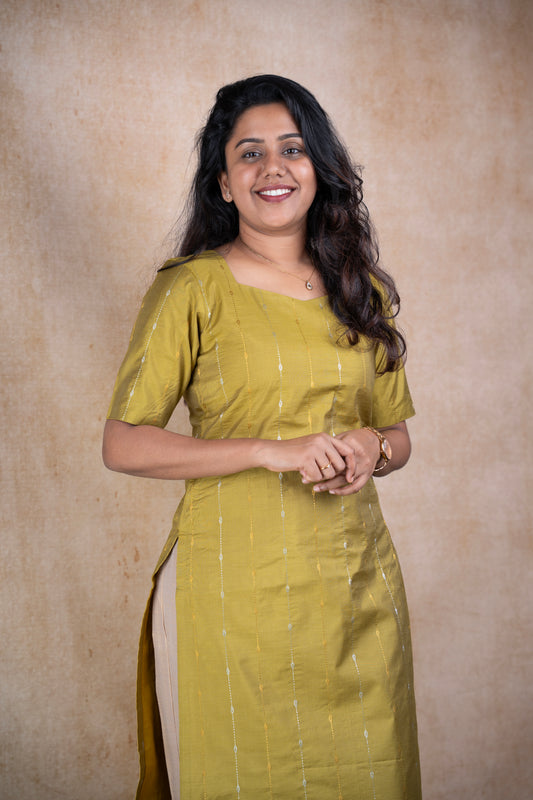 Mustard yellow striped shimmer Kurti