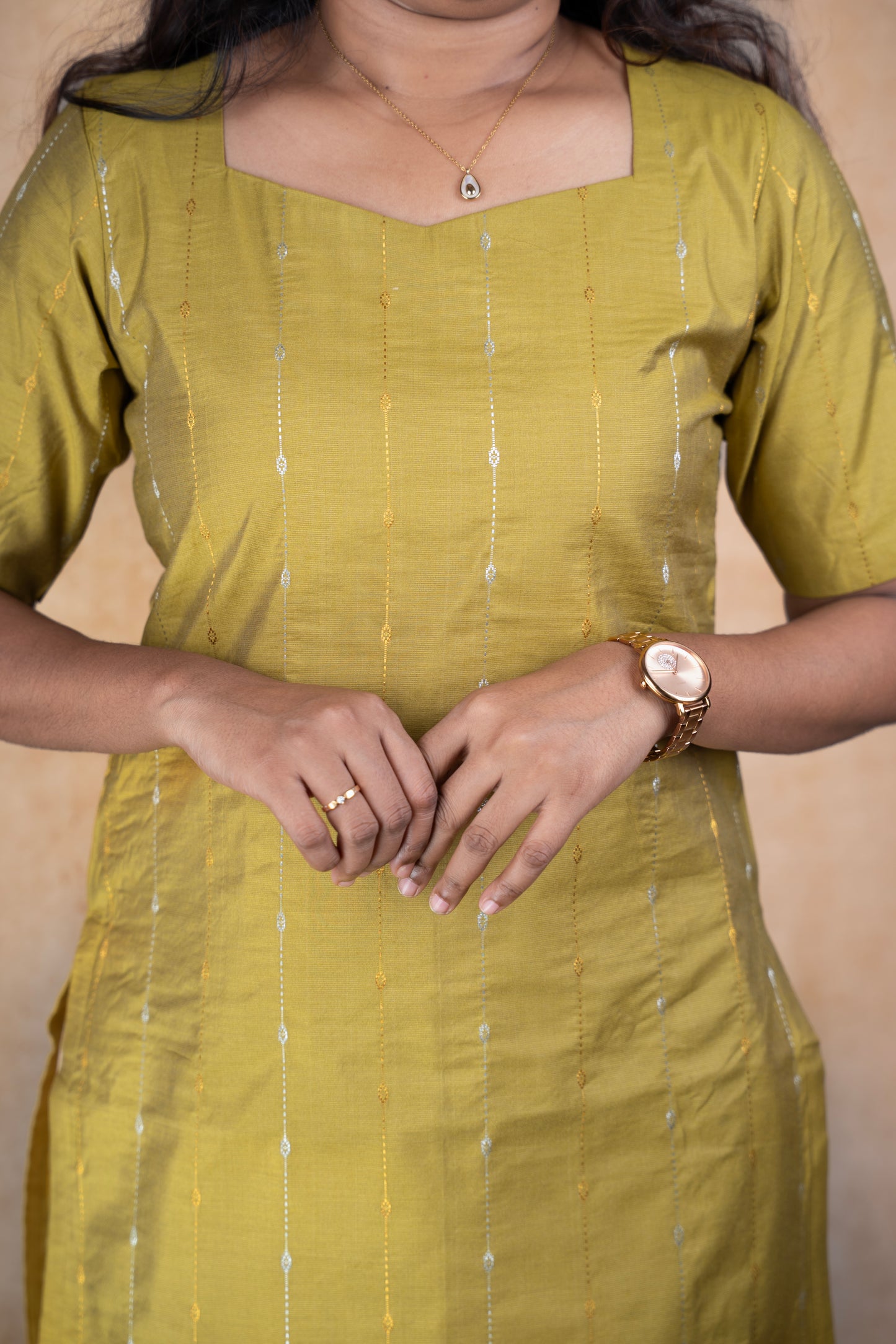 Mustard yellow striped shimmer Kurti
