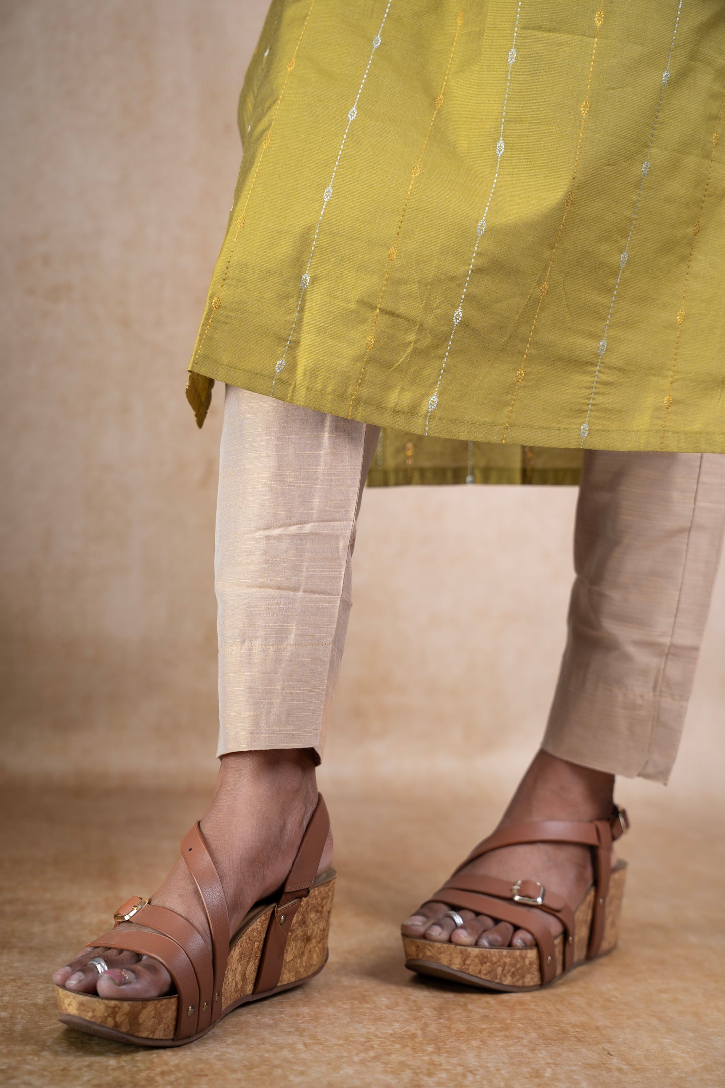 Mustard yellow striped shimmer Kurti